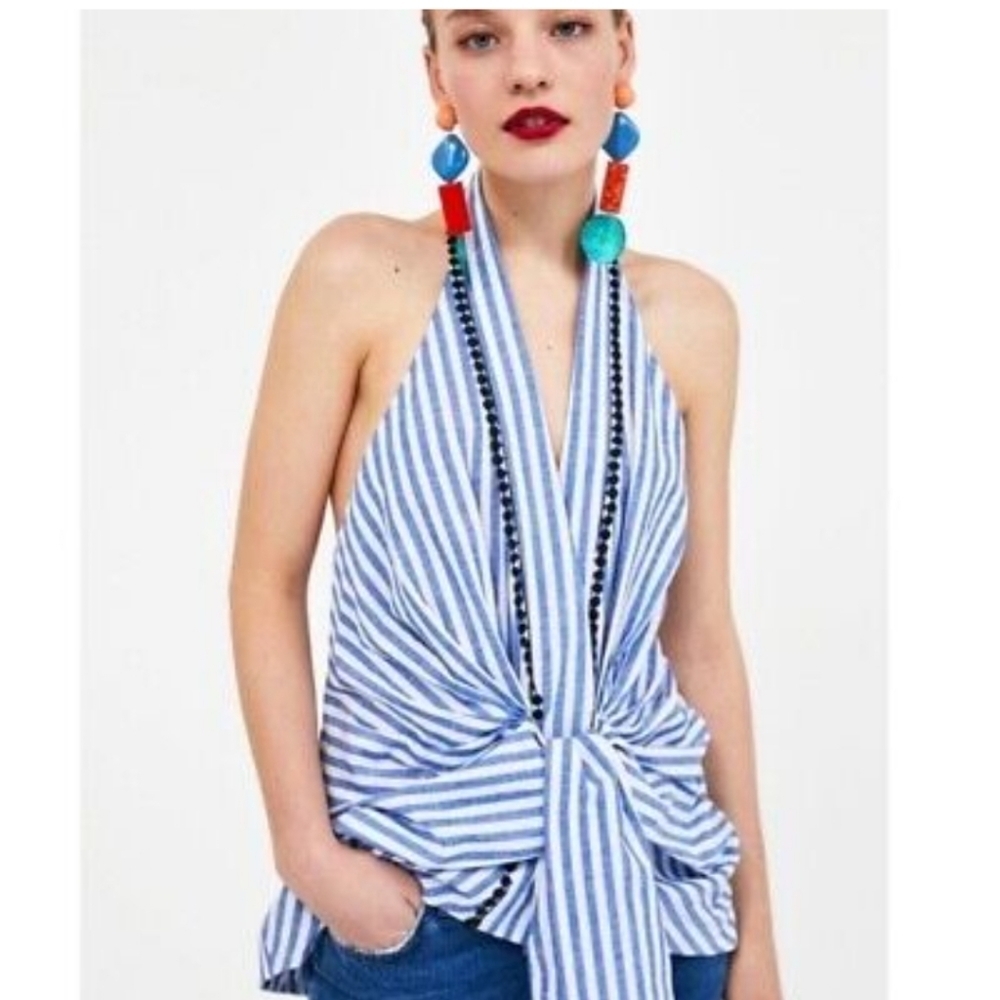 Zara blue striped halter top